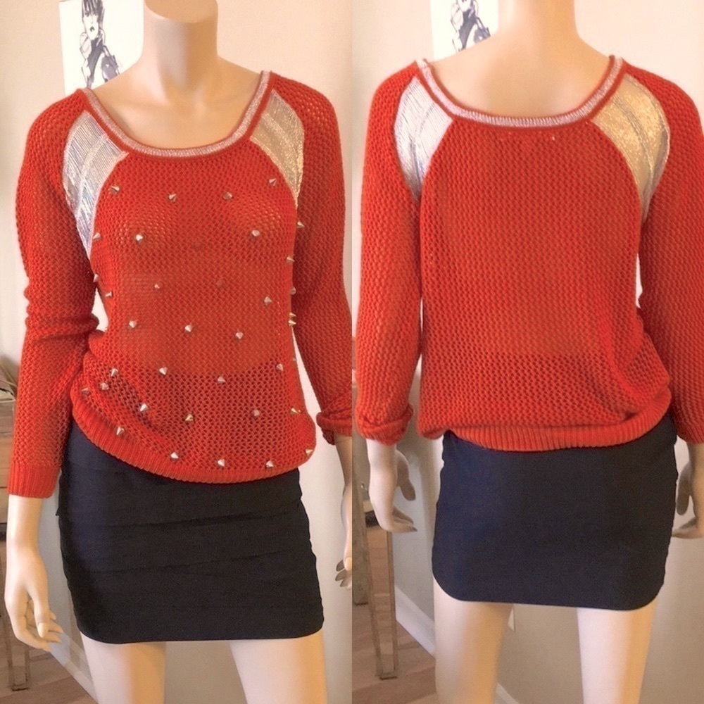 36 Point 5 Studded Orange and Silver Sweater. D/A141/650